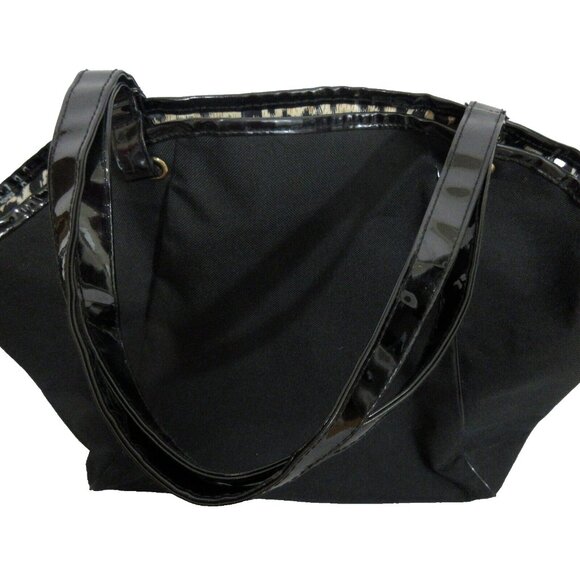 Lancôme Large Elegant Black Fully Lined Tote Bag 13"Wx11"Hx4"D Patent Vinyl Trim - Picture 8 of 8